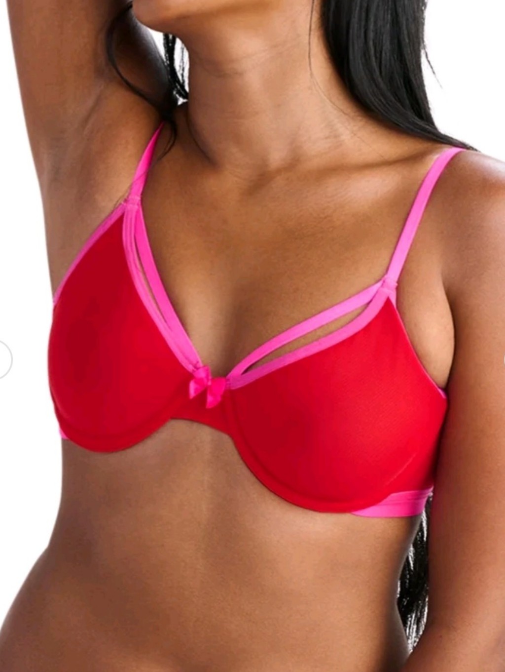 Parade Red Pink Boudoir Coquette Festival Unlined Sheer Mesh Demi Bra, Xl